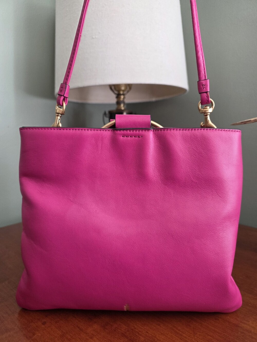 Thacker Le Pouch Pink Leather Circle Handle Crossbody Top Handle Bag - Picture 2 of 14